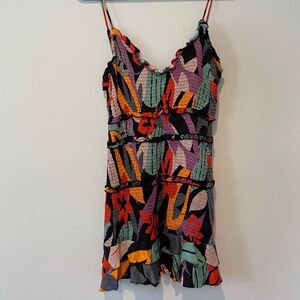 Olivaceous Tropical Floral Smocked Mini Dress Large New with tags